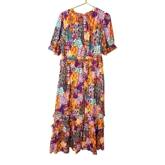 AVARA Boutique Mya Colorful Tribal Mix Print Maxi Dress Ruffle Puff Sleeve XXL - Picture 10 of 12